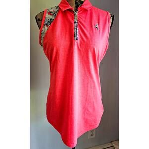 Bette & Court Sleeveless Polo Shirt  Golf Orange with Black White Accent, Sz M